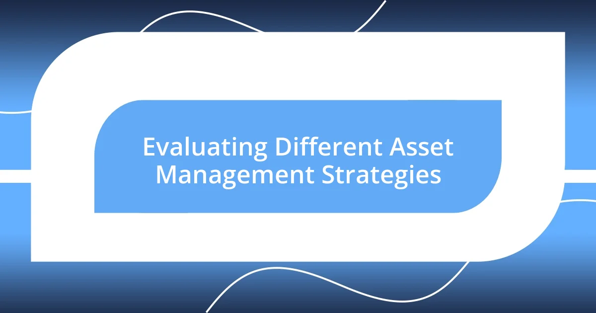 Evaluating Different Asset Management Strategies